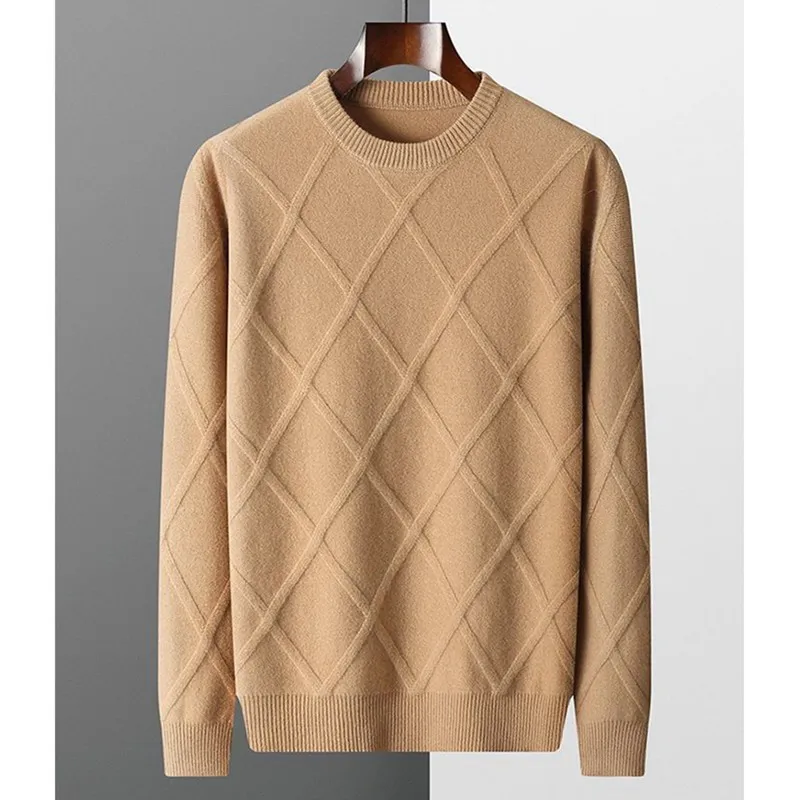 

Spring Autumn Soft Merino Cashmere Pullover Sweater Men O-Neck Long-sleeve Basic Knitwear Thick Wool Clothing High-End Tops