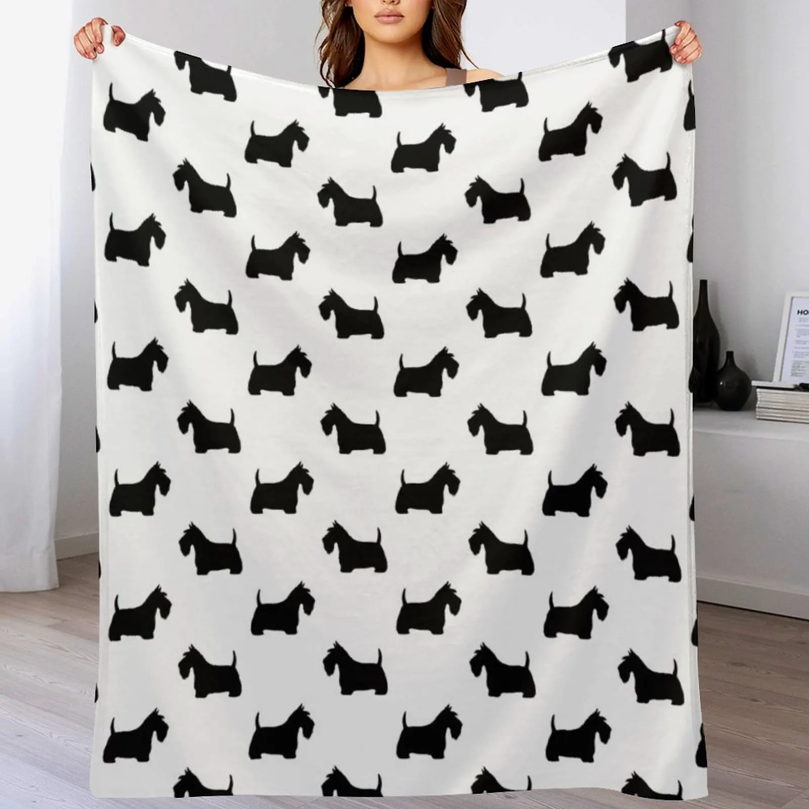 

Scottish Terrier Silhouette(s) Black Scottie Dog Throw Blanket Stuffeds Multi-Purpose wednesday Flannel Fabric Blankets