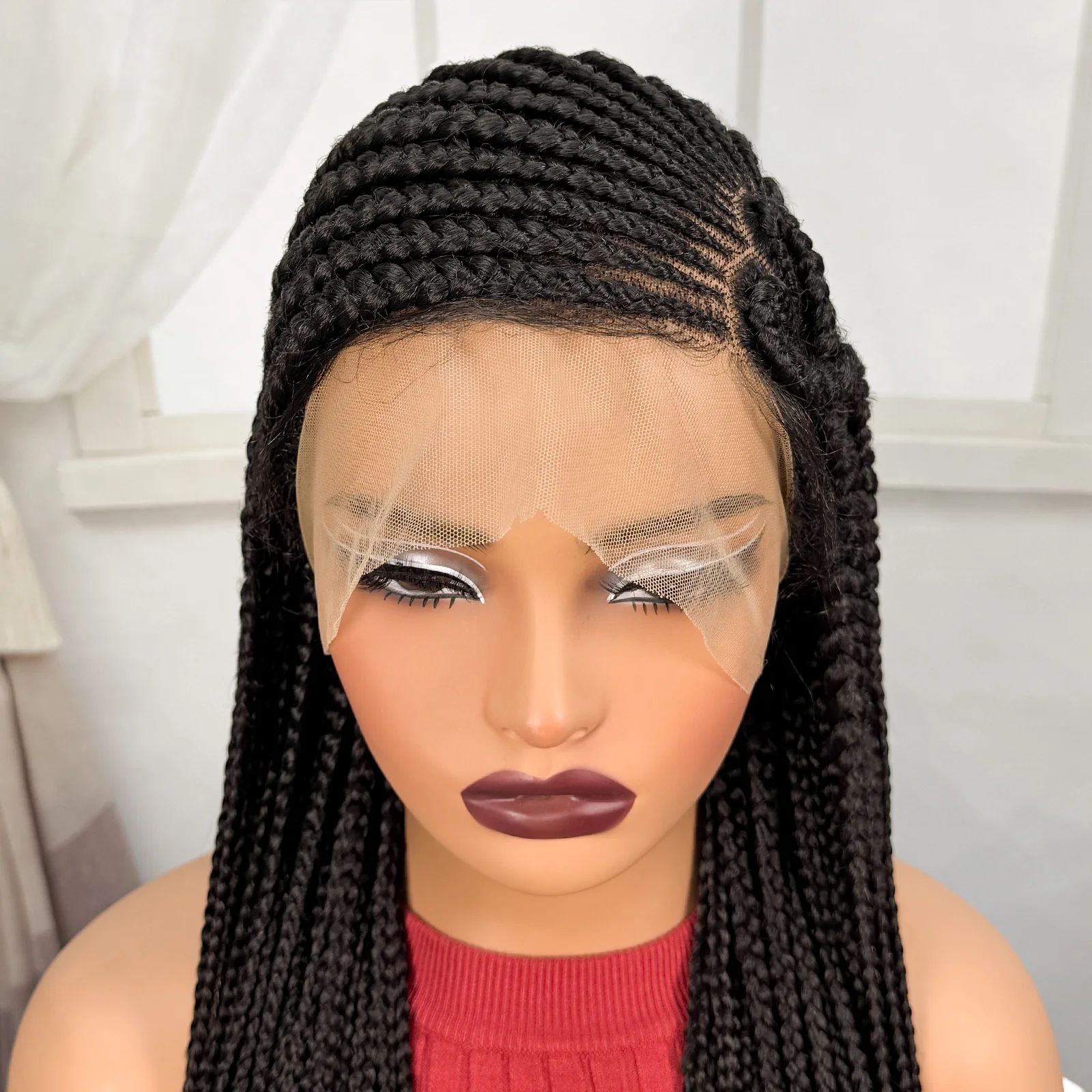 36inch Full Lace Natural Cornrow Braided Wigs Synthetic Braiding Hair Wigs Box Braided Lace Wigs with Baby Hair for Black Women