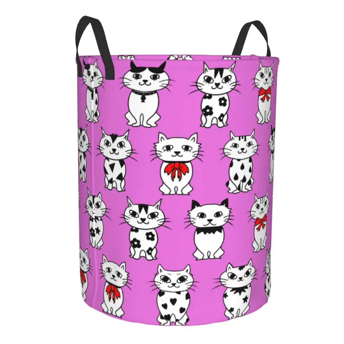 Cute Sitting Cats Pattern Laundry Basket Collapsible Clothes Toy Hamper Storage Bin for Kids Nursery
