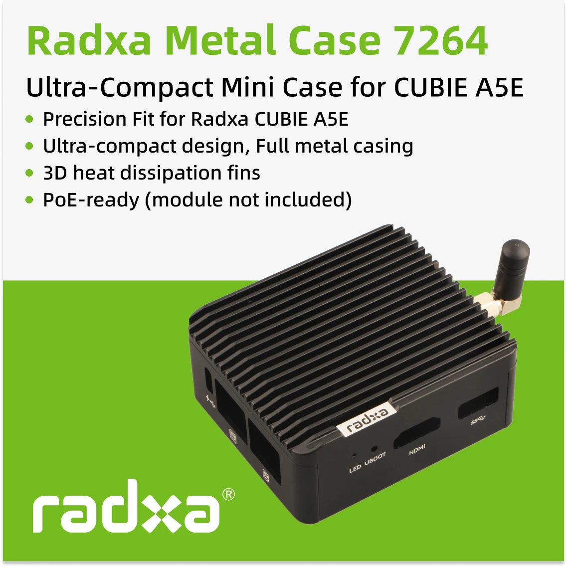 Radxa 7264 Metal Case for A5E - Aluminum Enclosure