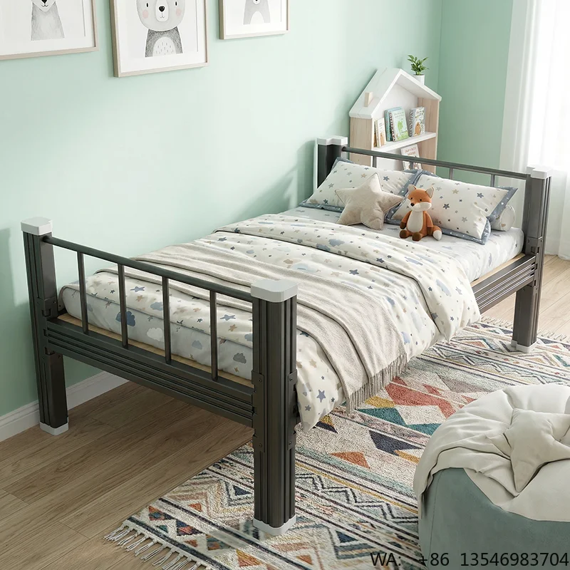 

Modern Industrial Thickened Steel Kids Bed Frame Closed Section Iron Single Bed With Safety Rail for Boys Girls Bedroom Home Use