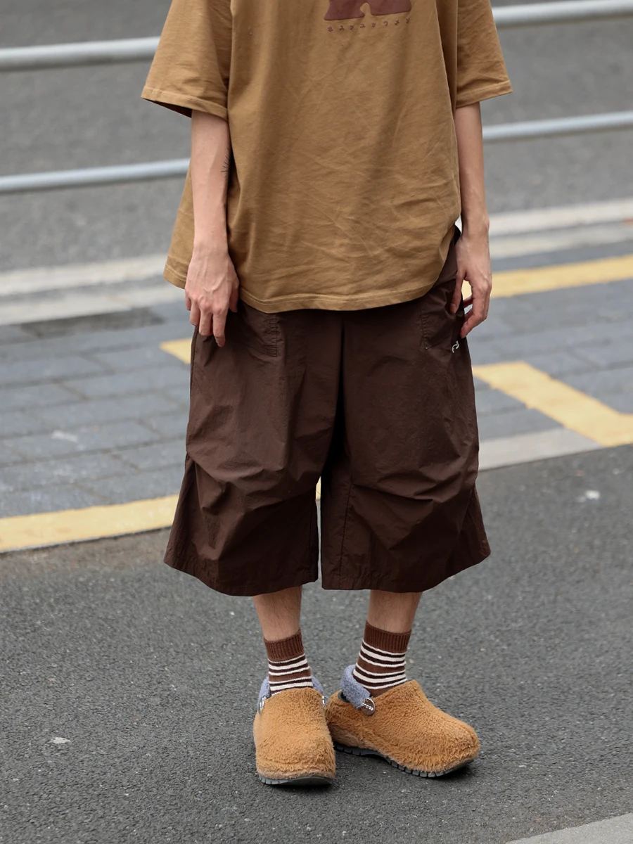 

Retro Japanese Sle Outdoor Functional orts Men's Loose Fit Casual Large ket Design Qui Dry Seven-Foot Pants