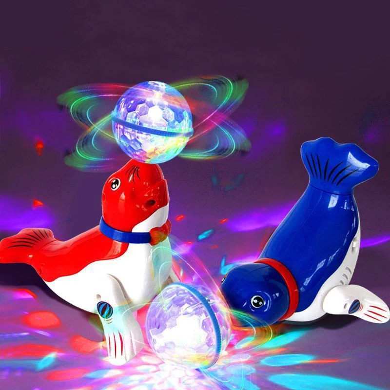 Children Motorized Dancing Spinning Stunt Top Ball Sea Lion Dog Dog Will Light-emitting With Music Children Toys Birthday Gifts