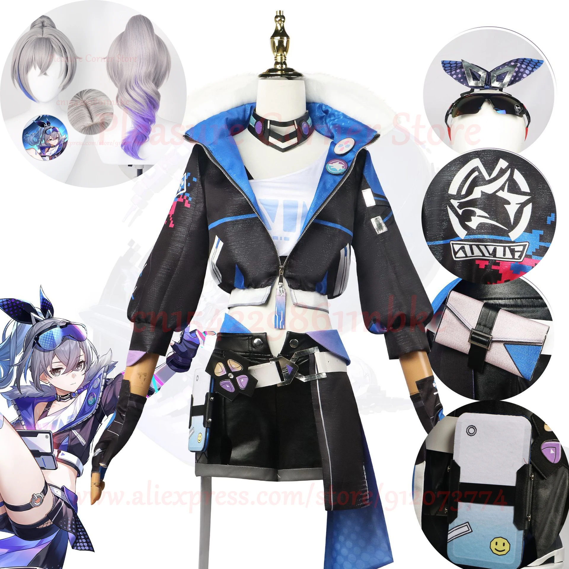 Silver Wolf Full Set Cosplay Costume Game Honkai Start Rail Silver Wolf Cosplay Costumes Wig Outfit Uniform With Accessories