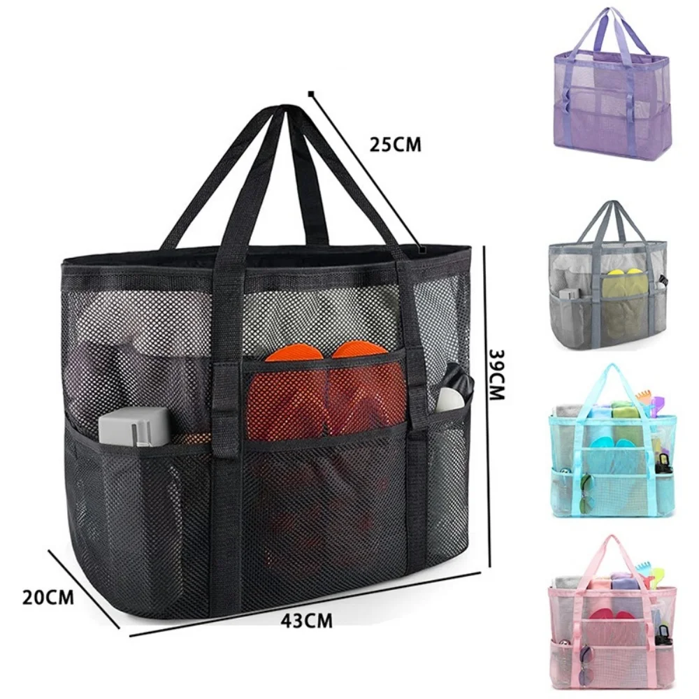 Mesh Beach Bag Portable Multifunction Travel Bag Shoulder Beach Bag Spacious Organizer Handbag For Travel Vacation Organizing
