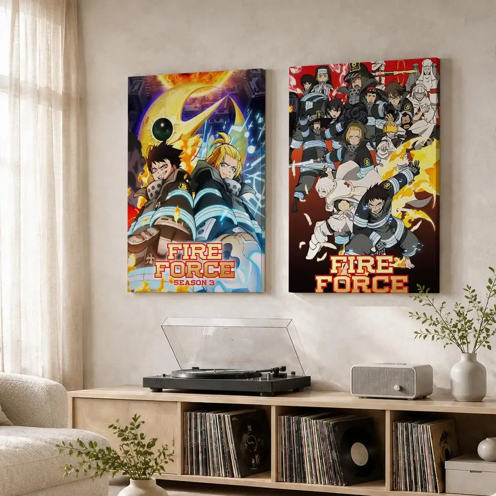 Fire F-Force Anime Cool Framed Wall Painting Wood Canvas Poster For Living Room Bedroom Hallway Office Home Decor Gift
