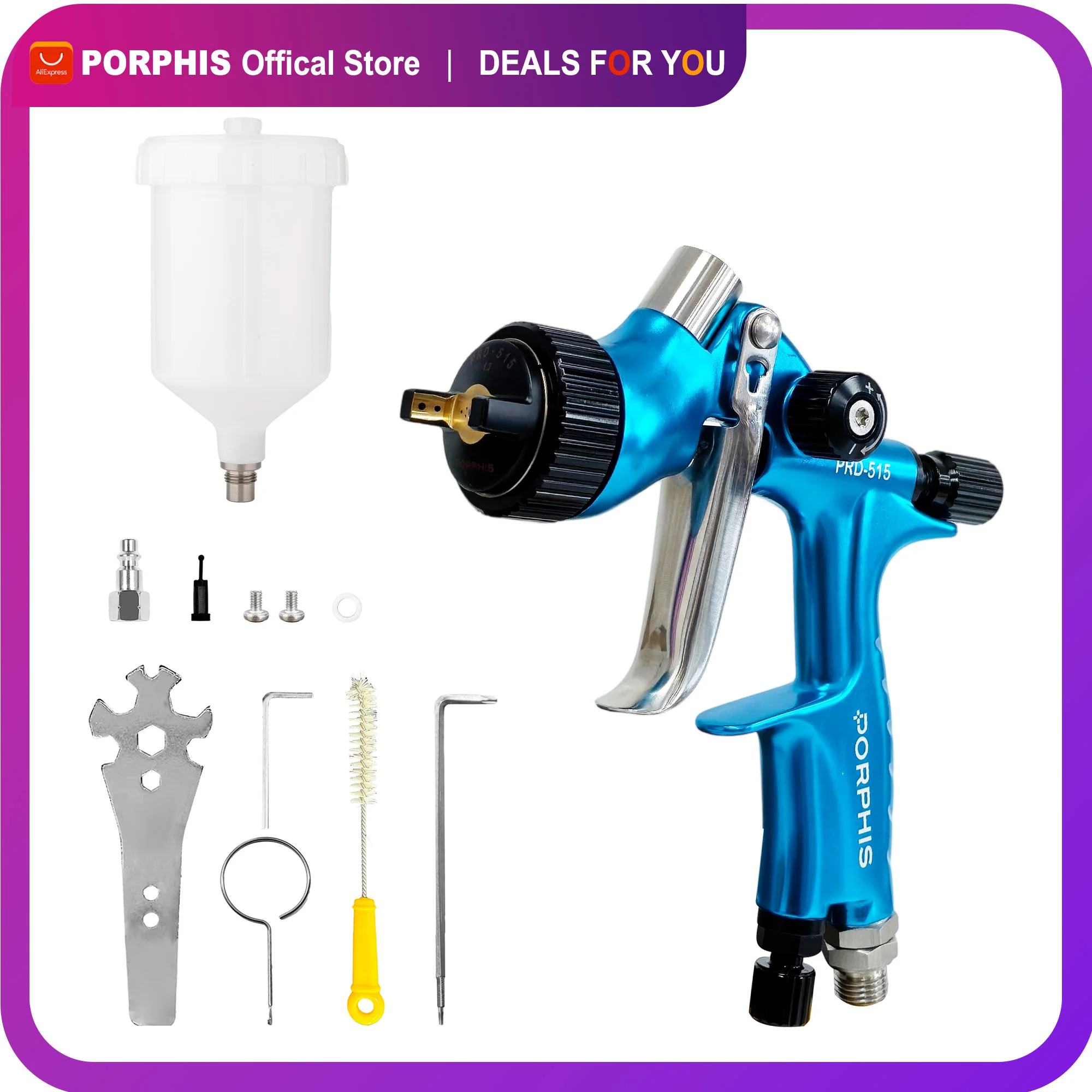 

Original PORPHIS MP Spray Gun PRD-515 1.3mm Nozzle with 650ml white plastic cup For Car Painting Aerograph Repair Spray Gun