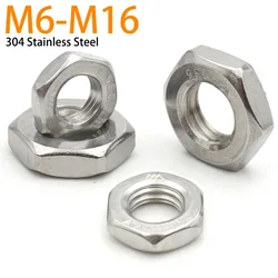 5-10pcs DIN439 A2 304 Stainless Steel M6 M8 M10 M12 M14 M16 Pitch 0.75/1/1.25/1.5 Fine Thread Hex Hexagon Ultra Thin Flat Nut