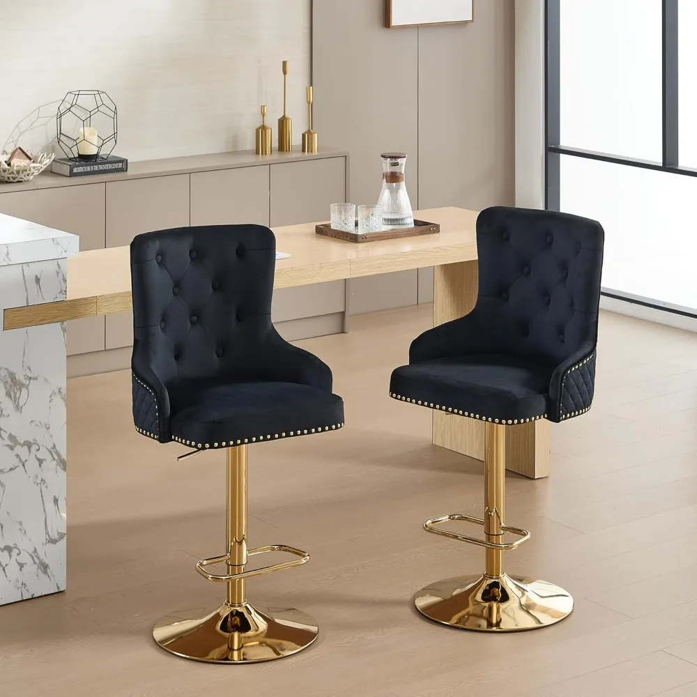 고급스러운 터프티드 등받이 회전 의자, 2개 세트, 황금 사자 베이스가 있는 현대적인 조절 가능한 카운터 높이 의자