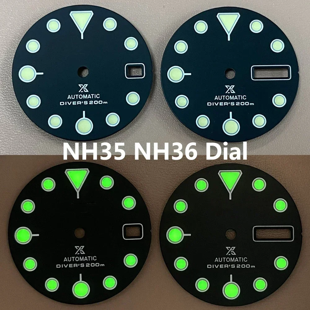 NH35 Dial C3 Green Luminous 28.5mm Single/Double Calendar Dial Fits for NH35 NH36 4R36 Automatic Movement SKX007 Watch Faces