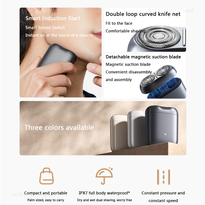 Mijia Electric Shaver S200 Induction Start Double Loop Curved Blade IPX7 Magnetic Suction Blade Head Wet and Dry Shaving
