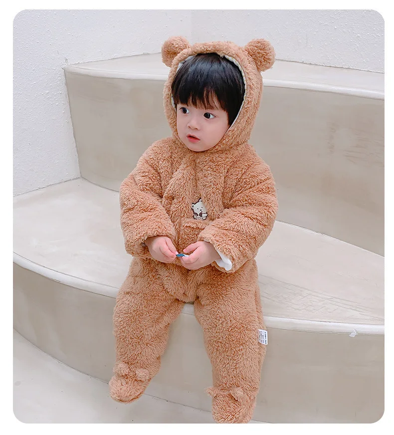 

Cute Plush Bear Baby Boy Romper Infant Girl Overall Jumpsuit Spring Autumn Hooded Baby Rompers 0 3 6 9 12 Months Newborn Clothes