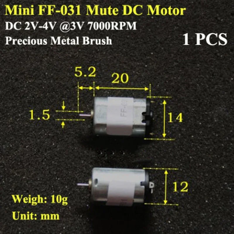 DC 2V-4V 3V 7000RPM FF-031 Micro Mini 12mm*14mm DC Motor 1.5mm Shaft Precious Brush Motor Toy