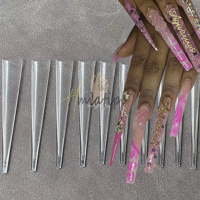 500pcs 5XL Long Stiletto Acrylic Nail Tips Half Cover UV Gel DIY Polish Nail Art Tool with Scale Artificial Nail Mold Tips