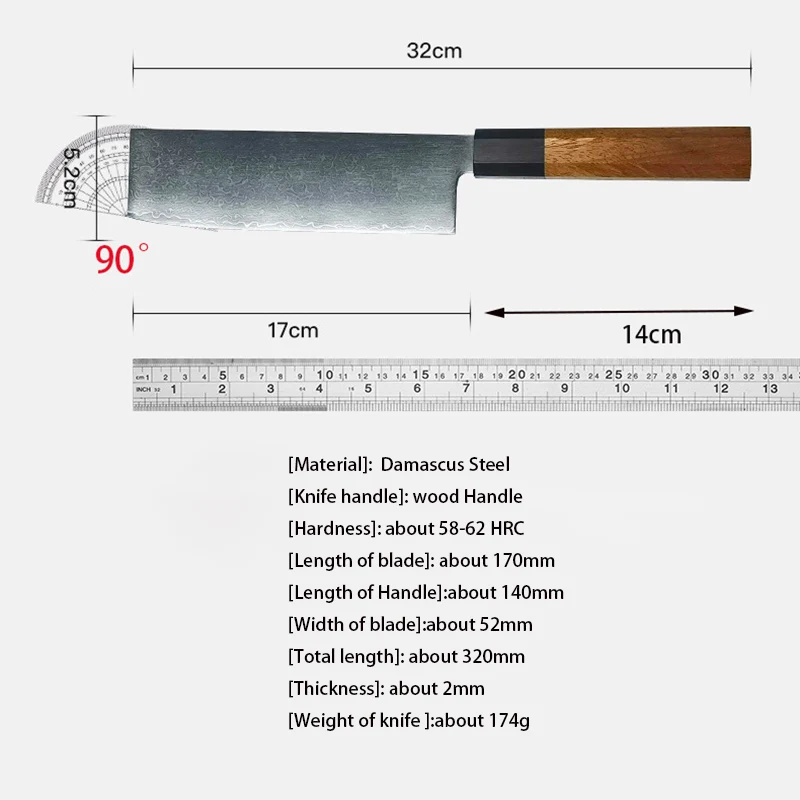 6.7 Inch Nakiri Knife 67-layers Damascus Steel Blade Wood Handle Slicing Vegetables Cleaver Meat Japanese Kitchen Sharp Knife