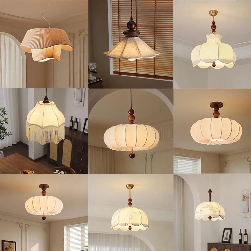 Vintage Bedroom Fabric Headboard Chandelier Retro Restaurant Study Led Hanging Lamp Dressing Room Bar Counter Art Pendant Light