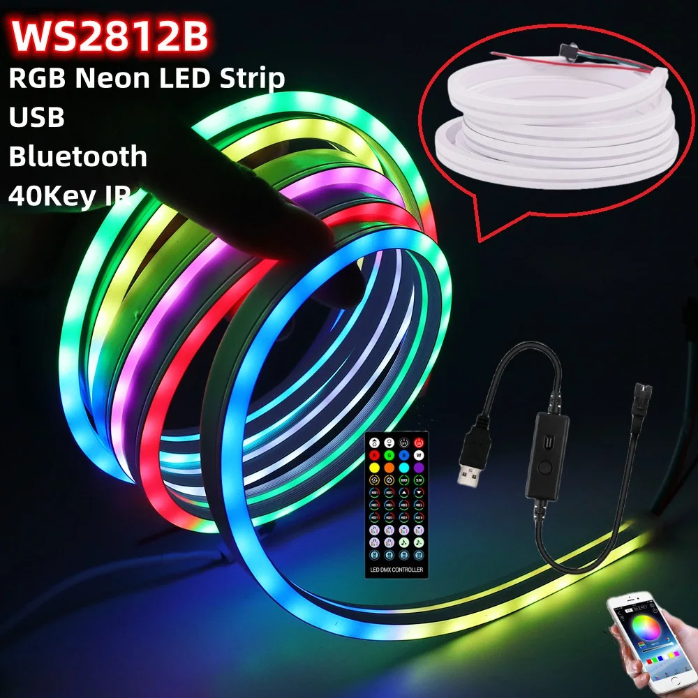 

USB RGB Neon LED Light Strip Sign WS2812B DC5V 60Leds/m Bluetooth Flexible Individually Addressable Pixel Ribbon Tape Rope Lamps