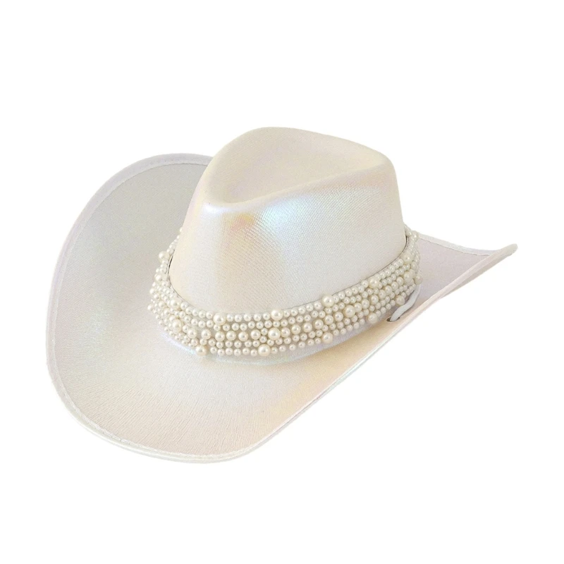 Bride Cowboy Hats Pearls Panama Hat for Bachelorette Party Cocktail Parties Vacation Pearls for Comedian