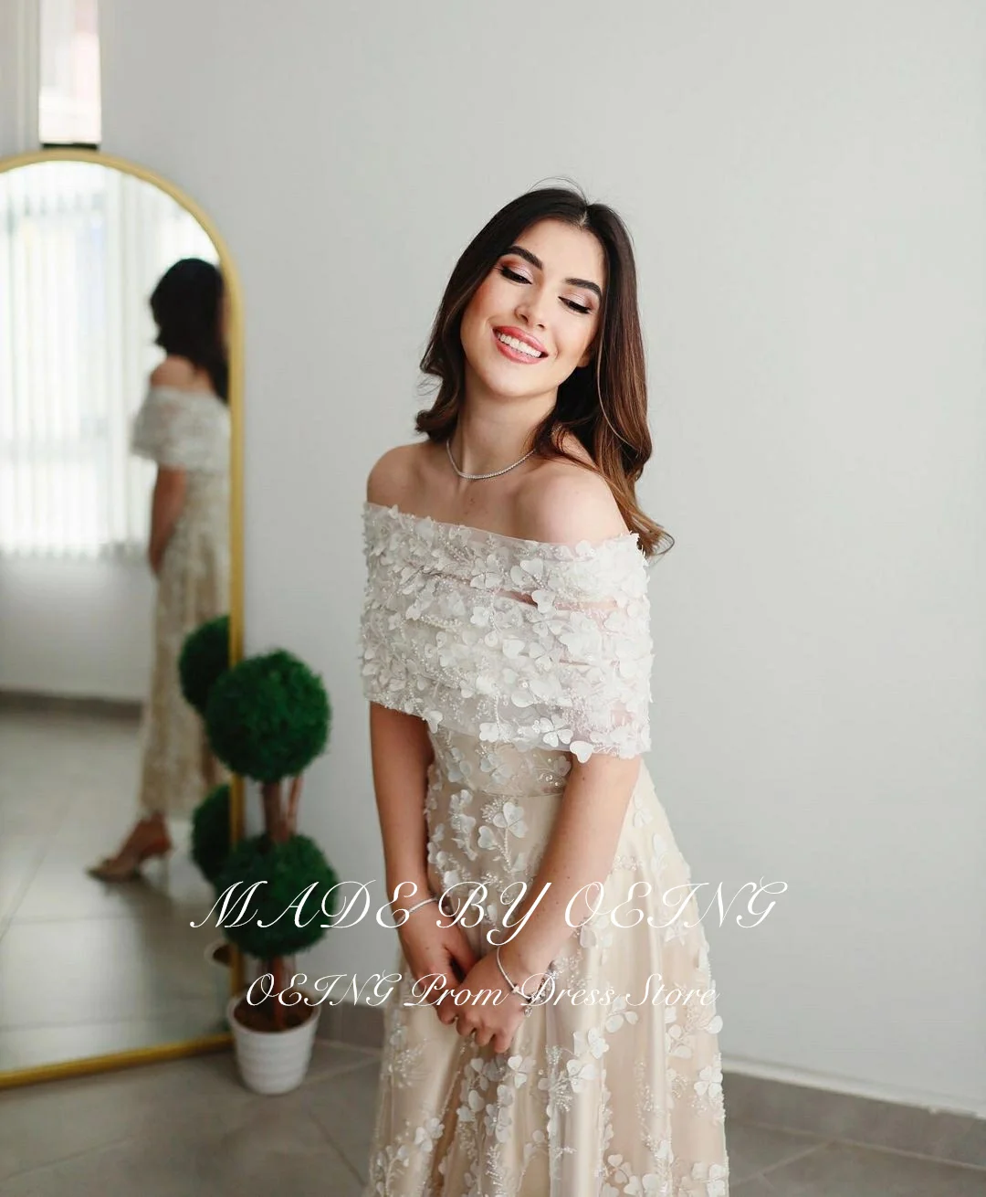 OEING Elegant A Line Wedding Dress Detachable Off The Shoulder 3D Lace Appliques Bridal Gown Exquisite Bridal Dress Customized