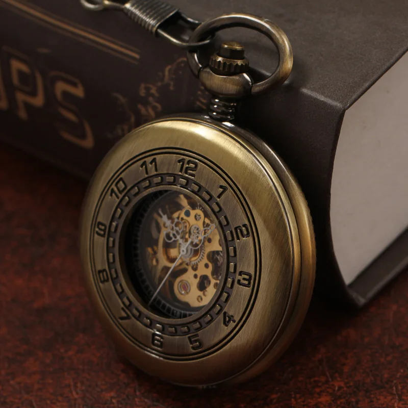Reloj de bolsillo mecánico completamente automático con tapa retro nostálgico para hombres y mujeres, reloj con colgante