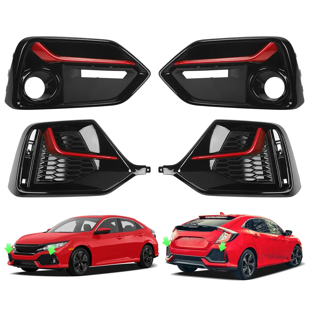

FOR Honda Civic Hatchback 2017-2021 Models, Front and Rear Fog Light Bezels Red/blue OE 71108/71103-TGG-A20，71508/71503-TEA-T00
