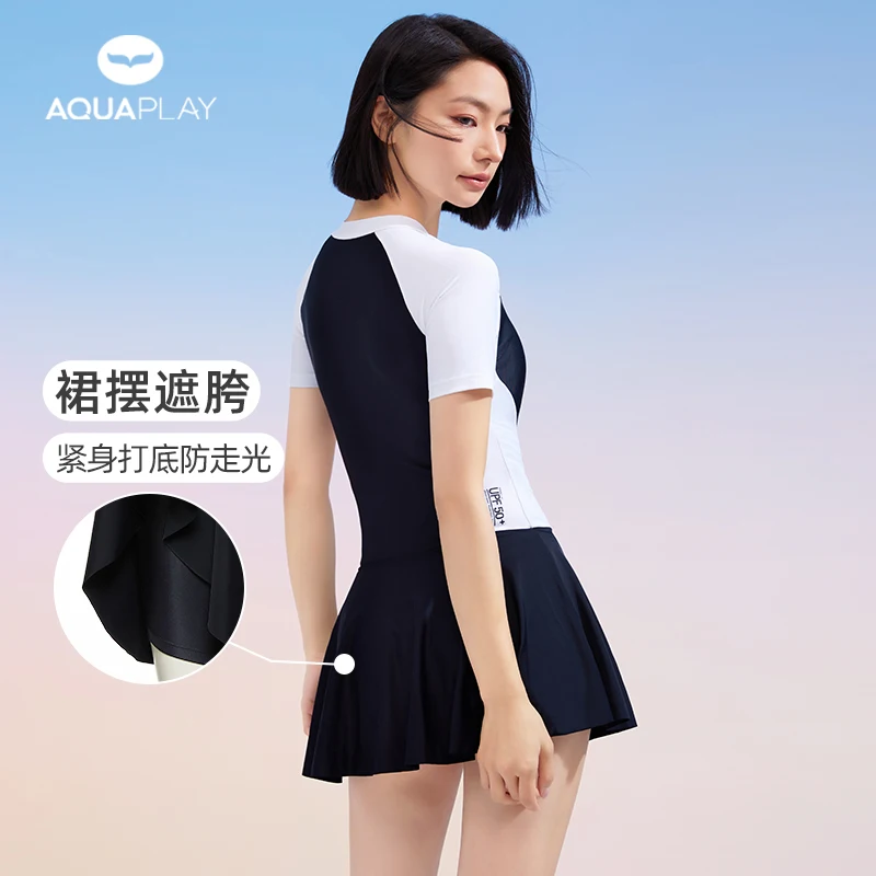 

AquaPlay 2025 Fashion Color Block Women Swimsuit Fitness High End One Piece Swimsuit UPF50+ Long Sleeve Sexy Bodycon Surfing