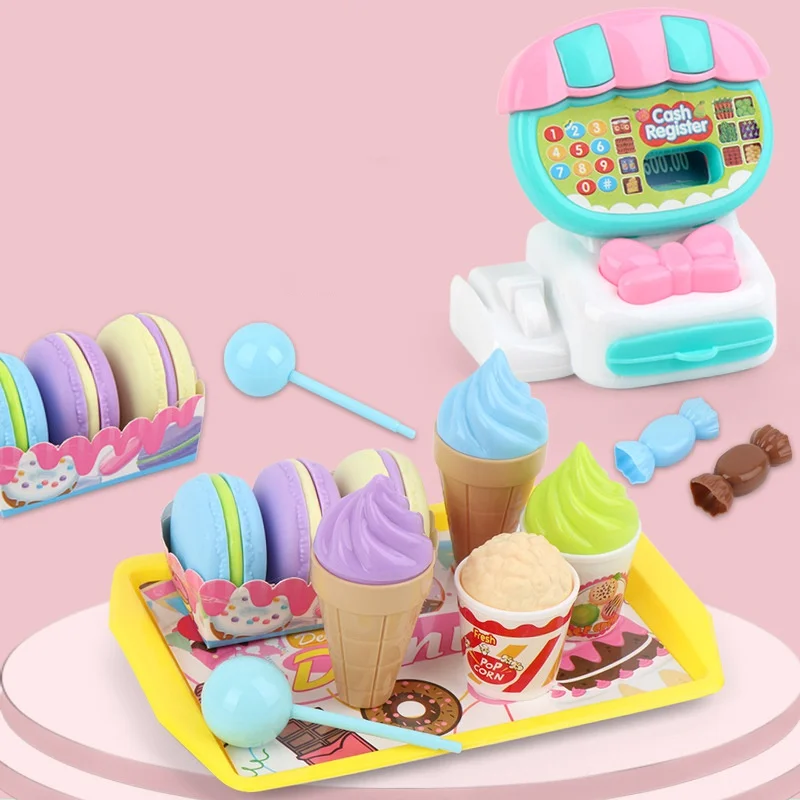 20Pcs Toy For Kids Simulation Dessert Cash Register Girls Play House Toy Sets Fun Cute Dessert Candy Cake Shopping Cart Toys ﻿