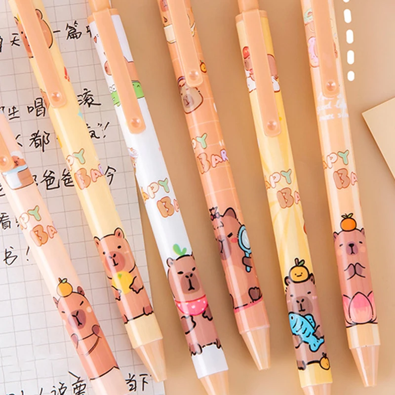 6Pcs Cute Cartoon Capybara Gel Pen Writing Smooth Quick-Drying Neutral Pens School Supplies Kawaii Student Stationery Gifts