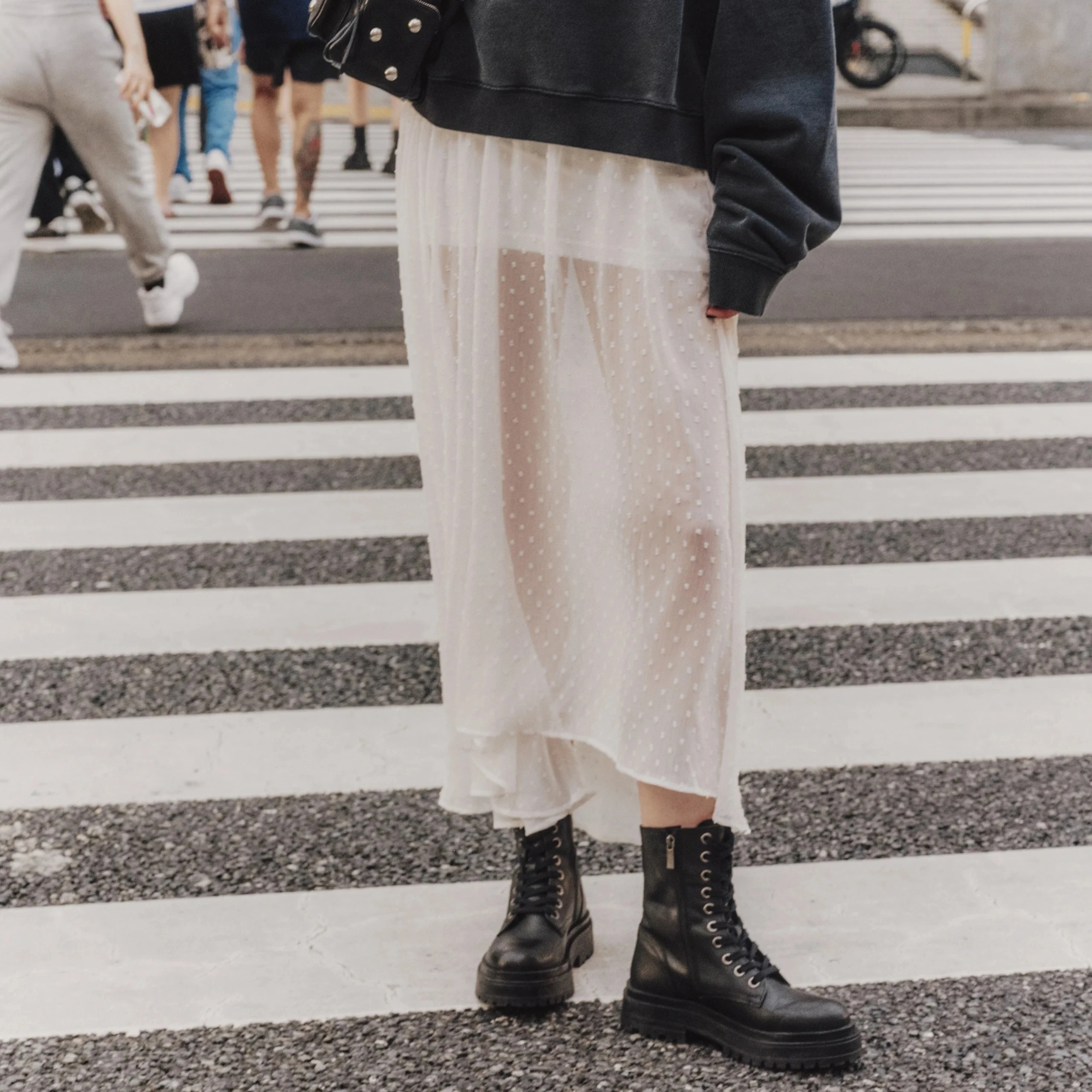 Mulheres pura saia preta bolinhas tornozelo comprimento longo sheer saia elegante design verão primavera usar saia de cintura alta