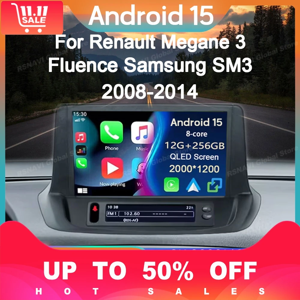Car Radio Android 15 For Renault Megane 3 RS Fluence Samsung SM3 2008 2010 2014 GPS Carplay Multimedia Player Navigation Stereo