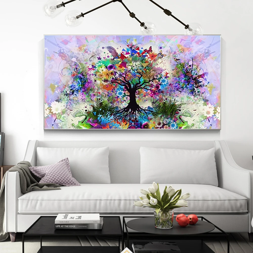 

Beauty Colored Graffiti World Tree Vintage Abstract Wall Canvas Paintings Art Posters Prints for Living Room Home Decor Pictures