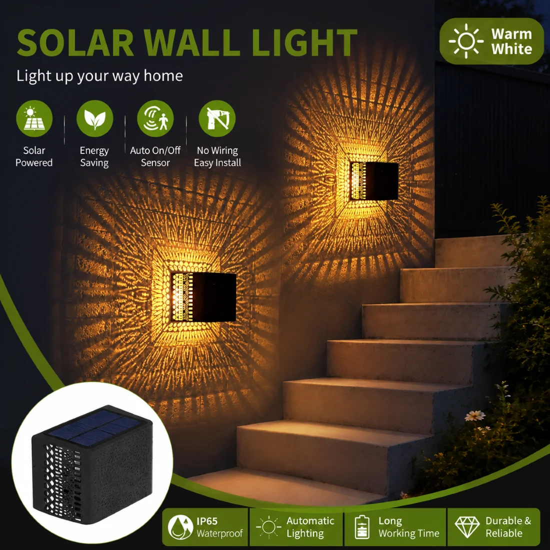 Solar-powered Square Wall  Outdoor Waterproof Courtyard Lamp Hollow Projection Wall-mounted Garden Decoration Landscape Light