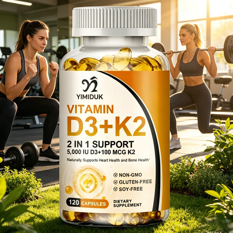 YIMIDUK Vitamin D3 K2 Supplement, Supports Strong Bones, Healthy Calcium Absorption, Heart Function & Daily Immune System Health