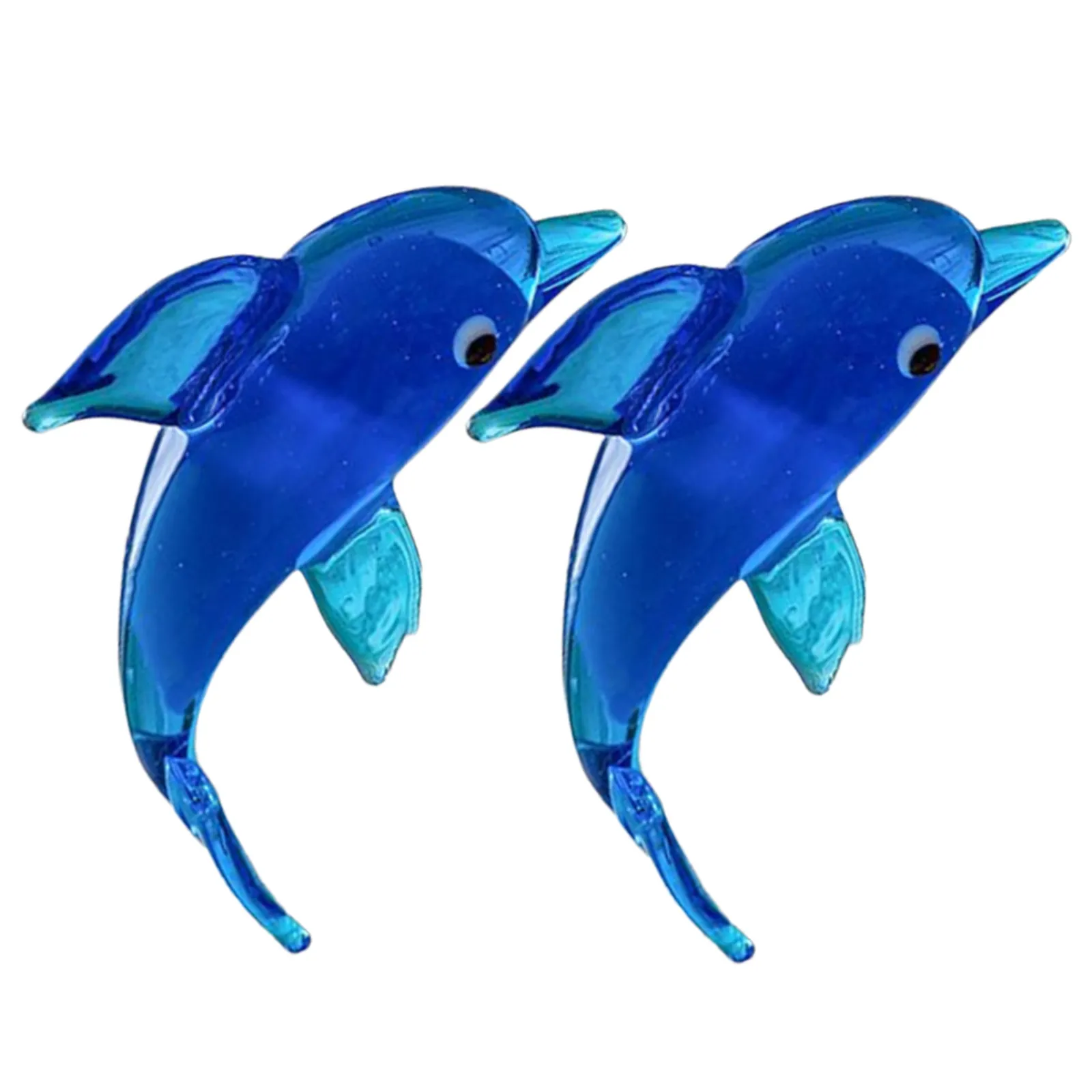 2Pcs Crystal Glass Dolphin Sculpture Blue Ocean Animal Decor Small Miniature Coastal Home Desk Accent Crystal Dolphin Decoration