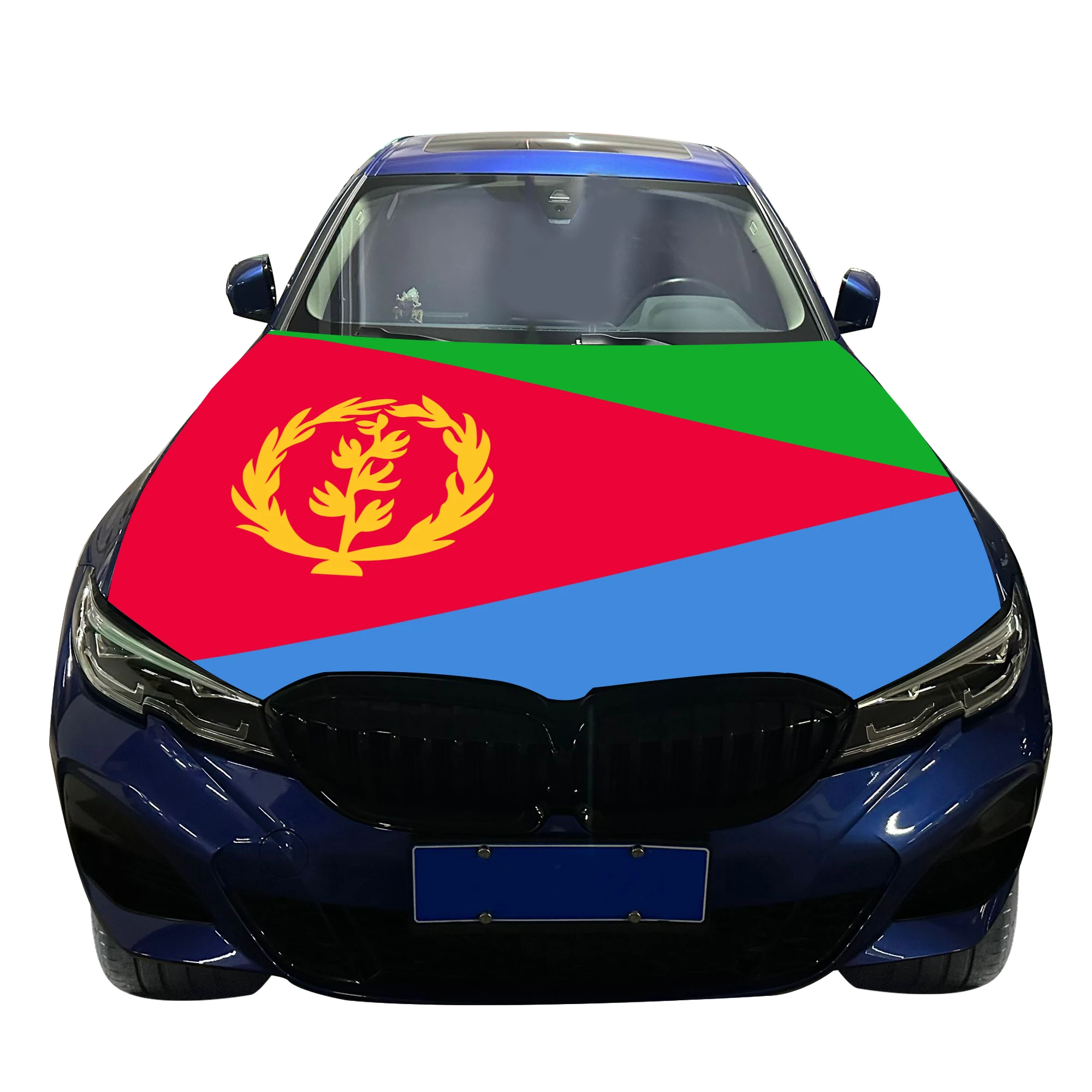 Eritrea Car Hood Cover Flag  Universal Size Elastic Polyester 120x150cm for Car Decor