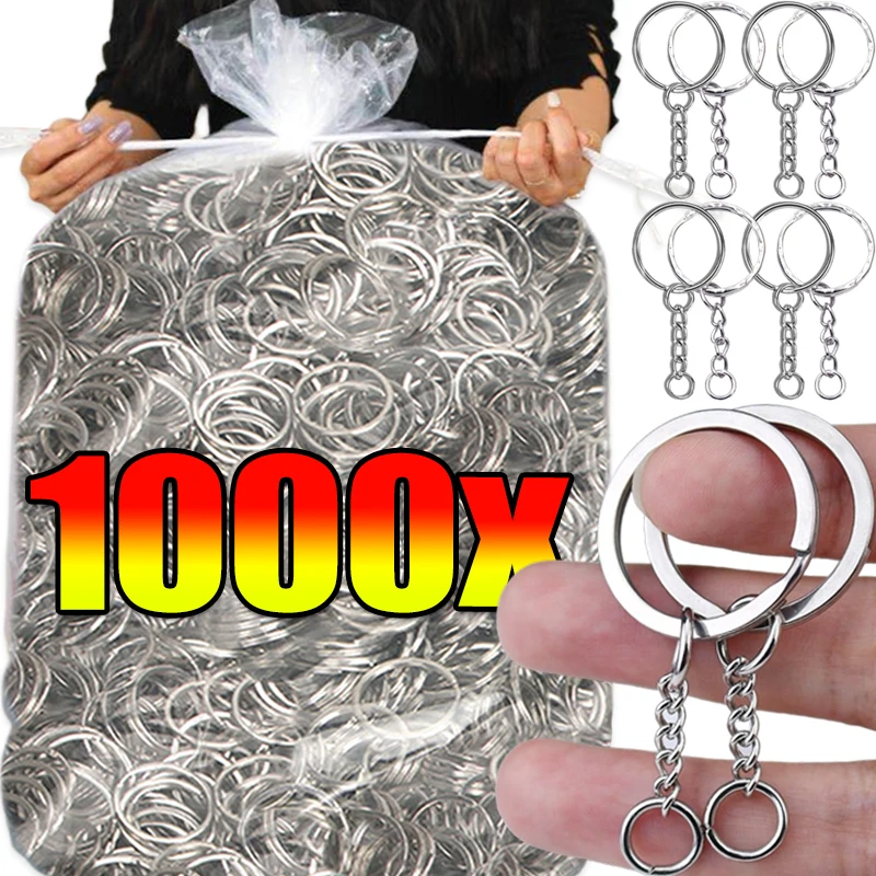 50-1000pcs Metal Blank Keyring Keychain Split Rings Keyfob Keyring Lobster Clasp Keychain Key Pendant Ring Stainless Steel Rings