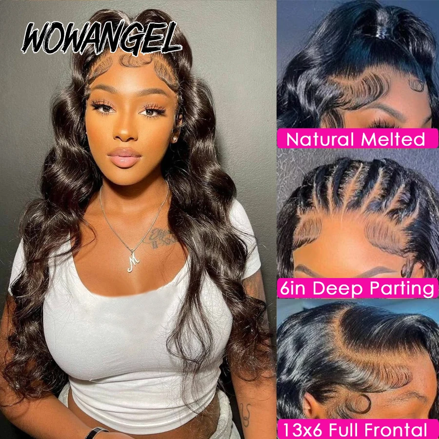 Wow Angel 34 pollici 13x6 HD Parrucche frontali complete Onda del corpo Pelli di fusione HD Parrucche anteriori in pizzo per capelli umani Parrucche brasiliane pre pizzicate