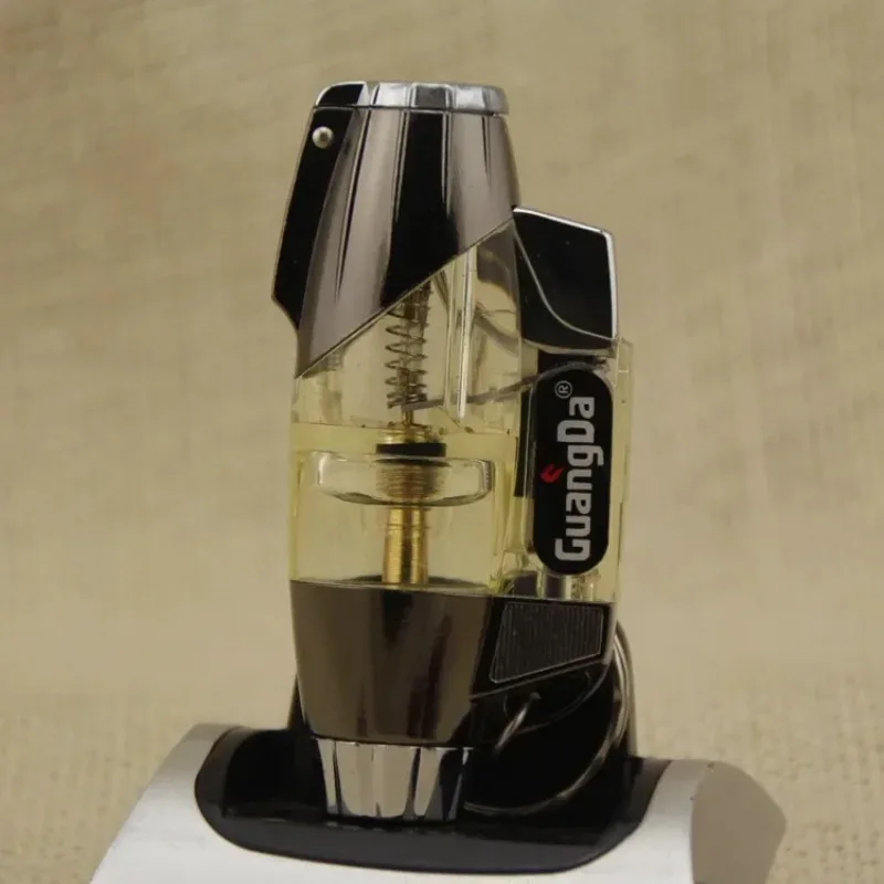 Outdoor Windproof Butane Gas Lighter Transparent Body Blue Jet Flame Turbo Torch Portable Cigar Lighter Personalized Men's Gift view 5