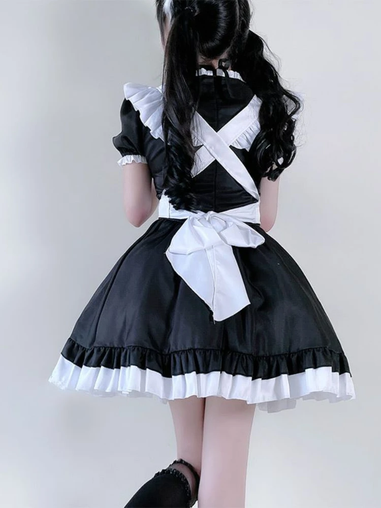 Maid Cosplay Cute Bow Lolita Dress Anime Vestidos Classic Housemaid Cafe Costume 3Piece Disfraz