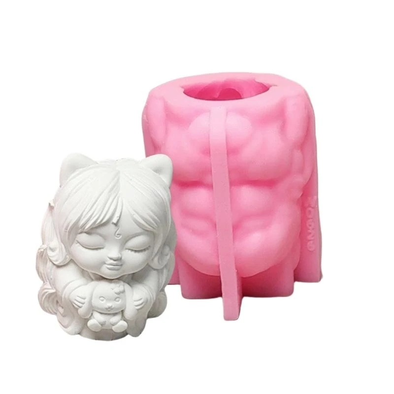 

Flexible Silicone Mold for Handmade Nine Tailed Foxes Girl Desktop Ornament Handmade Soap Mould Jewelry Making Tool