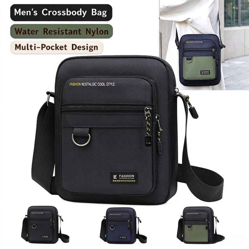 Men's Crossbody Bag Water Resistant Nylon Shoulder Purse Multi Pocket Casual Messenger Bag for Daily Commute Travel Outdoor