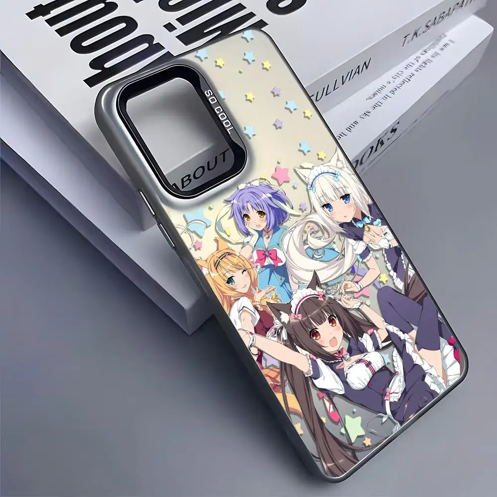 N-NekoparaS Anime süße Handyhülle für Samsung Galaxy S25 Edge S24 S23 S22 S21 S20 Ultra Funda Silikon Silber Hülle