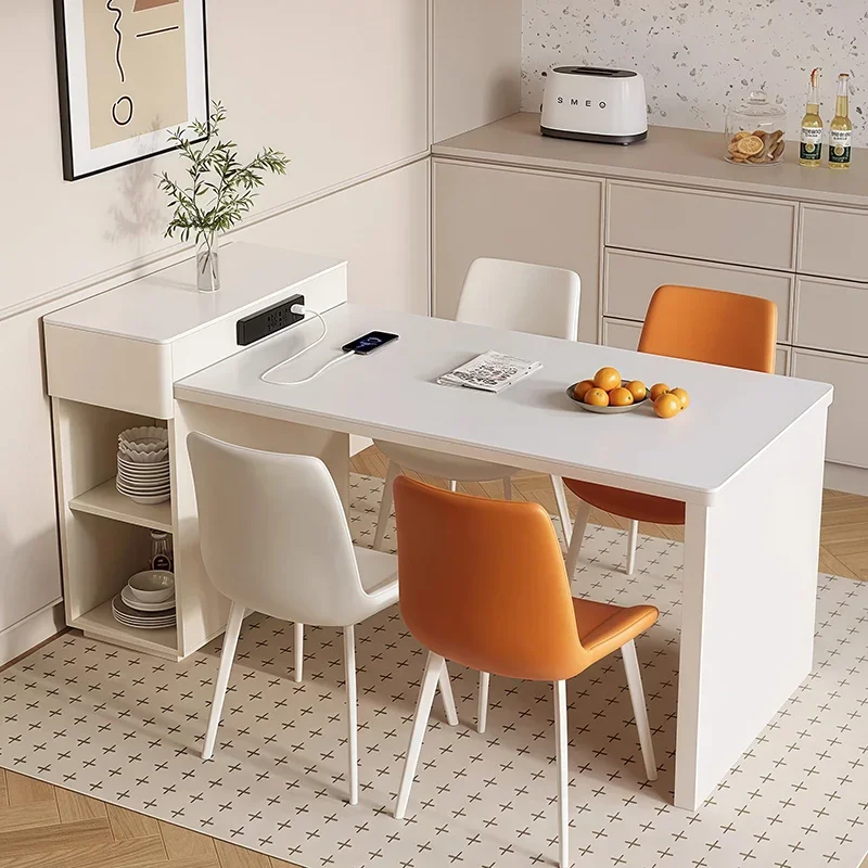 Cream Style Island Dining Table Rock Slab Modern Simple Island Table Integrated Family Unit Expandable MesaRustica Home Decor