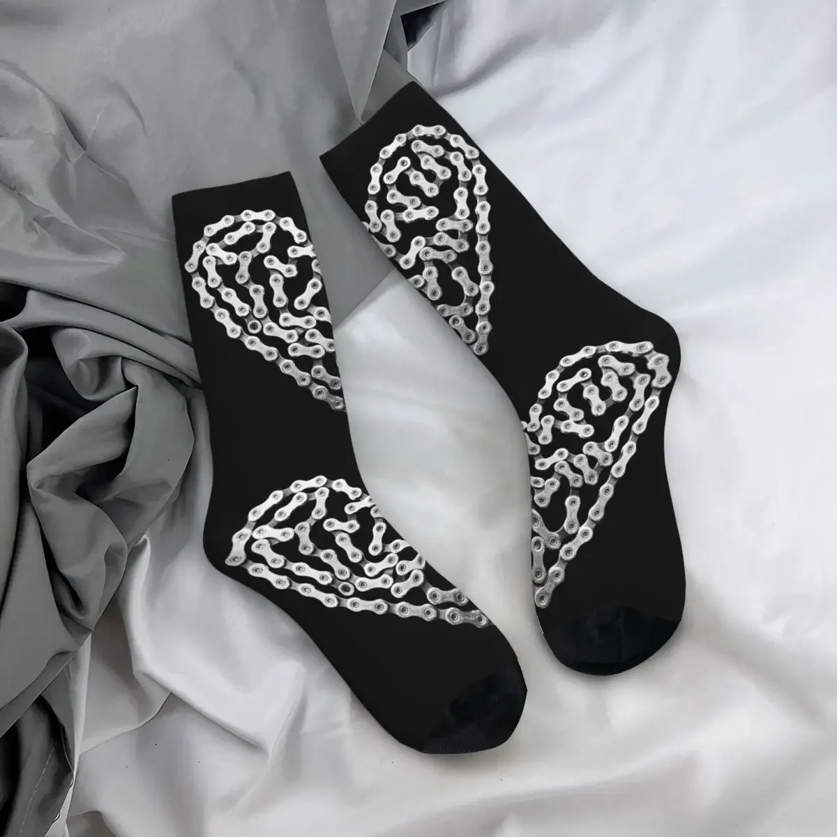 Bike Chain Heart Socks Harajuku High Quality Stockings All Season Long Socks Accessories for Unisex Gifts