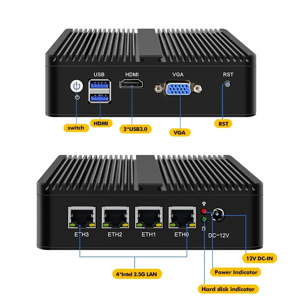 Lake Cele-ron N5105  Fanless Mini PC Opensense Router 4*Lan 2.5G I225  Ethernet 2*DDR4 Firewall Appliance pfSense ESXIsell well