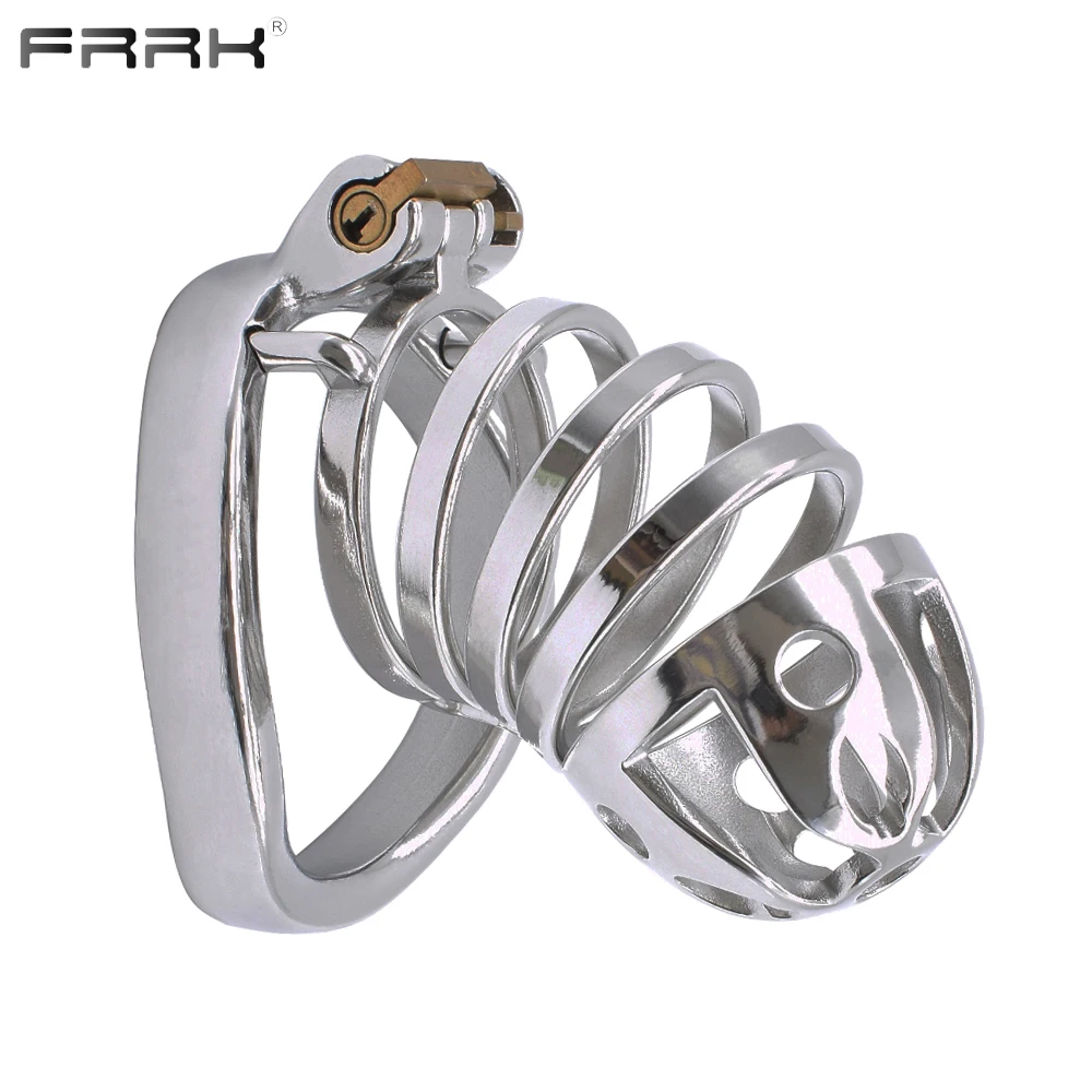 FRRK Stainless Steel Chastity Cock Cage Device for Men Gay Sex Tool BDSM Sexy Shop Bondage Belt Femboy Penis Lock Rings