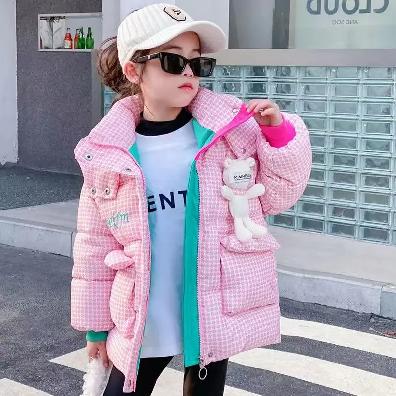 2023 Winter Down Jacket For Girls Coat Plaid Hooded Children Outerwear Clothing 6-12Year Teenage Kids Parka Snowsuit Kids