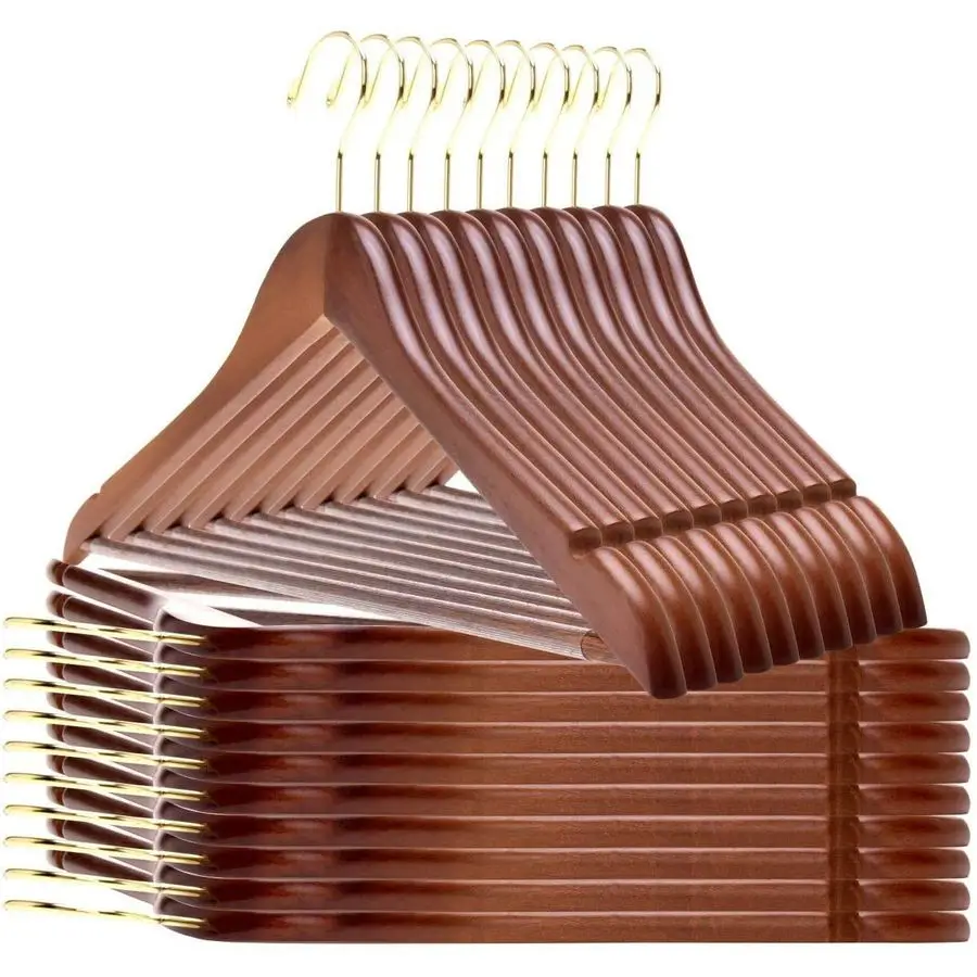 

Деревянные вешалки с легким изгибом, из массива дерева, со стильными хромированными крючками, сверхпрочные, набор из 30 штук для одежды, пиджаков, размер S