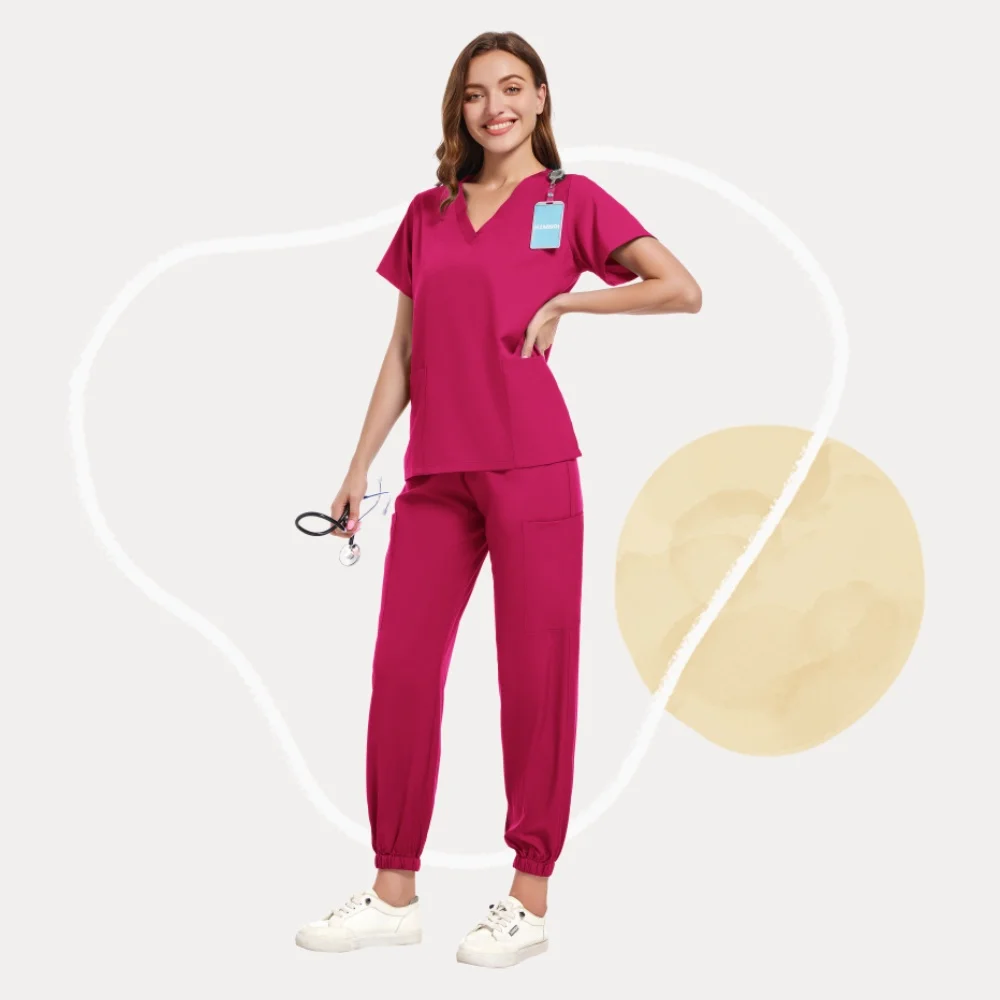 Damski zestaw medyczny do pielęgnacji, 11 kolorów, dekolt w serek, spodnie dresowe, strój dla lekarza, pielęgniarki, do salonu kosmetycznego, kliniki, komplety medyczne.
